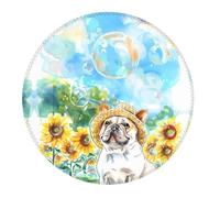 2 tappetini per mouse piccoli da gaming, motivo: bulldog francese, girasoli e bolle, base rotonda in gomma, tappetino da scrivania con bordi cuciti, tappetino per mouse per laptop, tastiera PC