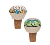 2 tappi per bottiglie Floral, bianco/verde, in ceramica e sughero, tappo per bottiglie di vino, spumante, bottiglie di vetro, 1,8 x 1,8 x 2,4 cm