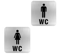 2 Targhette per WC in Acciaio Inox - Toilette WC Donna Uomo Targa con Simboli Universali, Targhetta Bagno per Porte di Bagni, 12x12cm