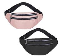 2 tasche in tinta unita, spallacci regolabili, grande tasca con cerniera, borsa pendolare, borsa per cellulare, borsa in nylon impermeabile, adatta per uomini e donne (nero, rosa)