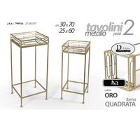 2 TAVOLINI ORO TAVOLO METALLO COLONNINE INGRESSO SALOTTO GIARDINO PIANTE 70-60cm
