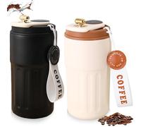 2 tazze da caffè con display digitale, thermos da 450 ml, in acciaio inox 316, per acqua e tè, tazza termica da caffè da go, tazza termica per auto, a prova di perdite con coperchio e gri