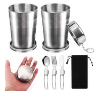 2 Tazze Pieghevoli In Acciaio Inossidabile, 450 Ml Tazze In Acciaio Inossidabile, Tazza Pieghevole In Acciaio Inossidabile Con Portachiavi Per Viaggi, Picnic, Escursionismo, Attività All'aperto