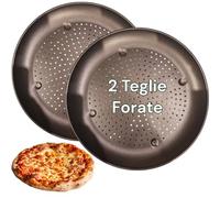 2 Teglia forate Teglie Forate per pizza 34,5 cm per pizza toronda, cottura perfetta senza olio ne carta forno, cottura veloce e professionale