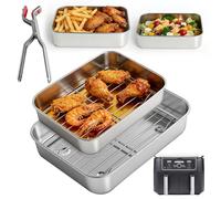 2 teglia quadrata Airfyer, in acciaio inox Brownie con griglia di scolapiatti e clip di isolamento termico, perfetto per lasagne brownie torte, non tossico, friggitrice ad aria calda per Ninja, Cosori