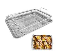2 teglie da Forno Pizza in Acciaio Inox, 2 in 1 Rettangolare Teglia e Griglia per Pizza Pane Biscotti Torte, grande teglia da forno e griglia per torte,32x24x2cm
