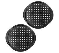 2 teglie per pizza in acciaio al carbonio, base perforata, rivestimento antiaderente, con foro e doppio manico, teglia multiuso per forno