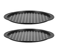 2 teglie per pizza perforate in acciaio al carbonio con foro di rivestimento antiaderente e doppia maniglia per forno croccante teglia multiuso per pizza per forno