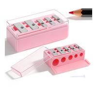 2 temperamatite per trucco a 5 fori, con contenitore, matite cosmetiche, temperamatite con lattina, piccolo universale per matita per sopracciglia, matita per contorno labbra, eyeliner (rosa)
