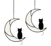 2 Tendaggi Per Finestre Con Luna E Gatto Nero, Design In Vetro Accattivante, Decorazione Con Luci E Ombre Sul Davanzale Della Finestra, Regalo Commemorativo A Tema Animale Domestico.