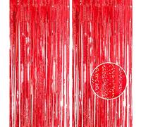 2 tende a frange in lamina con glitter, 1 x 2,5 m, colore: rosso, per feste, decorazioni per feste di compleanno, scuola, laurea, addio al nubilato, Natale, feste di compleanno