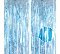 2 tende glitterate da 1 x 2,5 m, colore celeste, per porta, frange, sfondo, decorazioni per feste di compleanno, per bambini, ragazze, baby shower, sirena, decorazioni per feste di Frozen, striscione