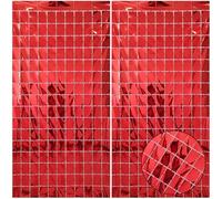 2 tende quadrate con frange in lamina rossa, decorazioni per feste, decorazioni per feste, sfondo con paillettes, per feste di compleanno, laurea, addio al nubilato, matrimoni, 9 x 1,8 m