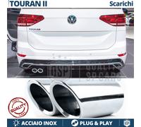 2 TERMINALI di Scarico per VW TOURAN 2 CROMATI in ACCIAIO Inox Clip Plug & Play