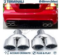 2 TERMINALI Scarico Doppi OVALI Auto Universali MARMITTA MAX 60mm Acciaio INOX