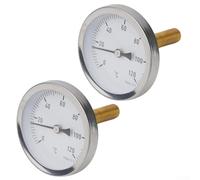 2 termometri bimetallici con manicotto in ottone, quadrante da 63 mm, 0-120 °C, alloggiamento in acciaio inox, termometro a tubo a vite per riscaldamento, caldaia, forno e barbecue
