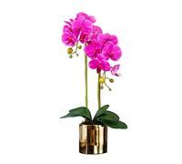 2 Teste Fiori di Orchidea Artificiale con Vaso d'oro Fiore Artificiale con Vaso Set di Seta fala Fiore falaenopsis Artificiale per Decorazioni per la casa, da 25,6 "h Tavolo da centrotavola