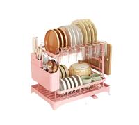 2 tier,dish drying rack,Cutlery with spout and draining tray,cutlery holder,cup,kitchen countertop storage per il bancone della cucina(Pink)