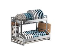 2 Tier Escurridor De Platos Acero Inoxidable, Dish Racks for Kitchen Counter, Dish Drain Rack with Drainboard and Cutlery Holder,Kitchen Organization and Storage