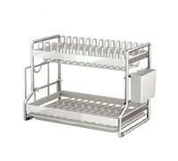 2 Tier Escurridor De Trastes Para Cocina，Dish Racks for Kitchen Counter, Dish Drain Rack with Drainboard and Cutlery Holder，Kitchen Organization and Storage(L)