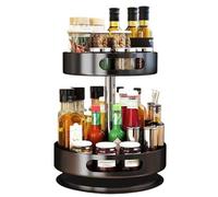 2 Tier Lazy Susan Organizer, Snack Carousel,Adjustable kitchen shelf Modern Metal Countertop Organizer for Cabinet, Kitchen, Bathroom(Black, Green)(Zwart)