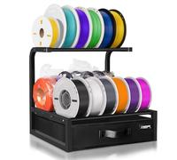 2-Tier Rack di stoccaggio dei filamenti Stampante 3D con Cassetto in Tessuto per PLA/PETG/ABS/TPU Filaments, Metal Desktop Black Double Row 3D Printer Filament Spool Holder Shelf