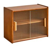 2-Tier Rubber Wood Coffee Mug Display Shelf Retro Wooden Cup Holder Station with Glass Window, Kitchen Countertop Spices Rack Storage Organizer