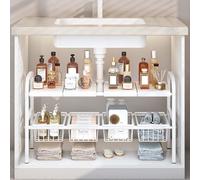 2 Tier Under Sink Organizers and Storage Rack Expandable Cabinet Shelf Rack with Removable Panels and Storage Basket ，Under Counter Storage Organizer for Kitchen, Bathroom(2)
