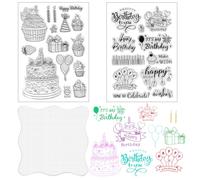 2 timbri in silicone per compleanno con blocco acrilico per timbri in silicone, parole e motivi, trasparenti per invito, scrapbooking, album fotografici, fai da te