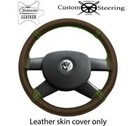 2 Tono Marrone Volante IN Pelle Cover Per VW Van T5 03-10 Verde Punto Fai da Te