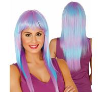 2 Tono Parrucca Rosa & Blu 80s Costume Sirena Pastello lungo Dritto Rave Fairy