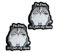 2 toppe a forma di gatto con scritta in inglese "I'm Fine It's Just My Face", ricamate, con emblema del morale, per vestiti, uniformi, gilet, cappotti, cappelli, borse, caschi, zaini, giacche