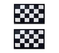 2 toppe a scacchi da corsa, con gancio e anello, quadrati in bianco e nero, per corsa, sport, per zaini, vestiti, cappelli, jeans, giacche