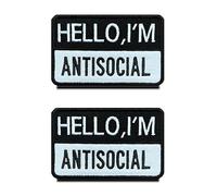2 toppe con scritta "Hello I am antisocial Tactical Funny Biker Social Phobia Patch Hook & Looped Emblema Ricamato per Abbigliamento Tattico Zaino Uniforme Gilet Giacche Jeans Cappotto Spalla