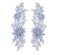 2 toppe in pizzo ricamate a fiori per abiti da sposa e ballo di fine anno, blu, 25 x 10 cm
