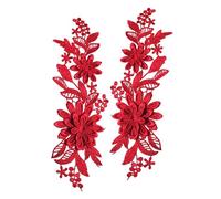 2 toppe in pizzo ricamate a fiori per abiti da sposa e ballo di fine anno, colore rosso, 25 x 10 cm
