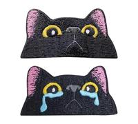 2 toppe in stoffa ricamate per gatti, toppe per gatti sui vestiti, toppe termoadesive in denim nero, toppe per il viso di gatto, toppe in stoffa per gatti
