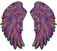 2 toppe ricamate con ali d'angelo arcobaleno, da applicare con ferro da stiro, da applicare con ferro da stiro, con paillettes, per vestiti, jeans, professionali e alla moda