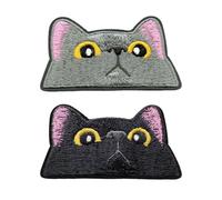 2 Toppe Ricamate Gattino Nero, Termoadesive in Denim, Applique per Vestiti