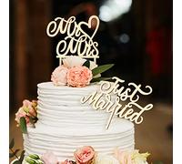 2 Topper per Torta Nuziale per Sposi Cake Topper di Lettere per Matrimonio Decorazioni in Legno per Torta Matrimoniale Decorazioni per Festa di Anniversario Nozze Compleanno (Stile Married)