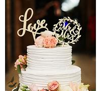 2 Topper per Torta Nuziale per Sposi Cake Topper di Lettere per Matrimonio Decorazioni in Legno per Torta Matrimoniale Decorazioni per Festa di Anniversario Nozze Compleanno (Stile Love)