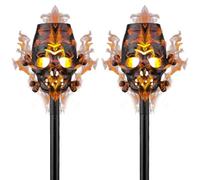 2 torce solari per esterni, fiamma tremolante, 40,6 cm, resistente alle intemperie, con teschio di Halloween, luci solari per esterni, con picchetto, per esterni, giardino, cortile, patio, sentiero