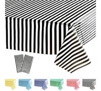 2 tovaglie a righe nere, bianche e nere, a righe, decorazioni per feste a tema circo, impermeabili, in plastica, per carnevale, serate cinema, Natale