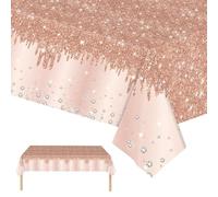 2 tovaglie usa e getta color oro rosa, 137 x 274 cm, con glitter luccicanti, color oro rosa, rettangolari, per feste di nascita, matrimoni, compleanni, principesse, decorazioni da tavolo per feste per