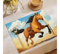 2 Tovagliette Colazione Stoffa 45 x 30 cm,Cartoni Animati Animali Tovagliette Americane Lavabili, Placemats Cavallo Deserto per Primavera Vacanze Cucina Feste, Pasqua
