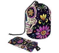 2 trousse da viaggio per cosmetici, grande capacità, morbida, impermeabile, portatile, con coulisse, arte del giorno dei morti, teschio, floreale, Art Day of the Dead Sugar Skull Floral,