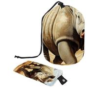 2 trousse da viaggio per cosmetici, grande capacità, morbida, impermeabile, portatile, con coulisse, motivo: rinoceronte selvatico, Rinoceronte selvat, 9.9x6.9in/25.2x17.6cm;6x3.5in/15.2x8.8cm, Design