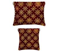 2 trousse in finta pelle per il trucco, piccola borsa per il trucco, mini borsa per il trucco, chiusura a schegge, custodia per gioielli, fiocchi di neve dorati, stelle natalizie, Motivo: 2893,