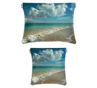 2 trousse in finta pelle per il trucco, piccola borsa per il trucco per borsa, borsa portatile da viaggio per donne, mini borsa per trucco tascabile per rossetto, paesaggio, estate, spiaggia, oceano,