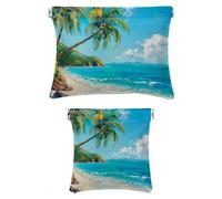 2 trousse in finta pelle per il trucco, piccola borsa per il trucco per borsa, borsa portatile da viaggio per donne, mini borsa per trucco tascabile per rossetto, paesaggio, estate, spiaggia, oceano,